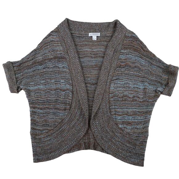 Christopher & Banks Short Sleeve Open Cardigan sweater brown/blue sz small loose - Picture 3 of 10